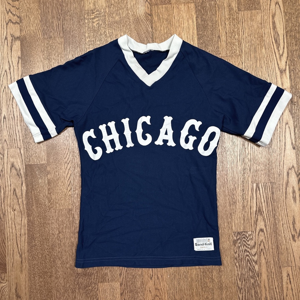 Vintage 80s Sand-Knit Medalist Chicago White Sox Blue Baseball Jersey Mens Small